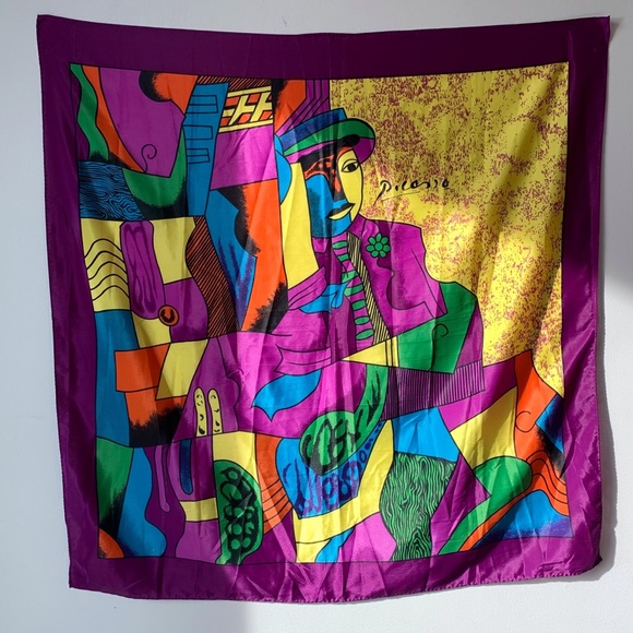Vintage Picasso 100% Silk Scarf Art Bright - Picture 4 of 4